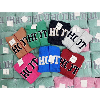 (40-58kg) Áo Khoác Ủ Kem Thun Len Thêu Chữ HOT CỔ CAO