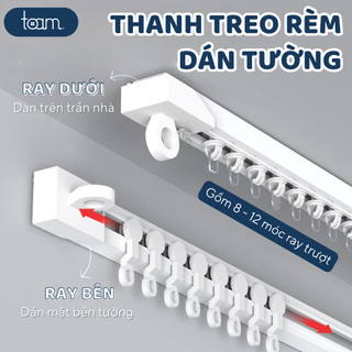Thanh treo rèm dán tường 3M chịu lực TOAM không cần khoan tặng kèm móc ray trượt đa năng treo rèm tiện lợi