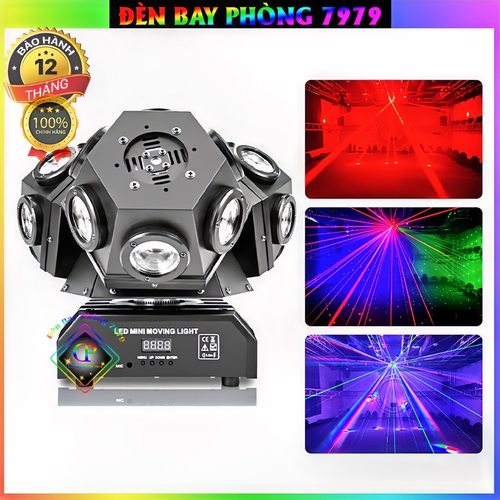 Đèn Laser Moving 3 Đầu Độc Lập 18 Mắt Led Có Laser Cảm Biến Âm Thanh Dùng Cho Sân Khấu