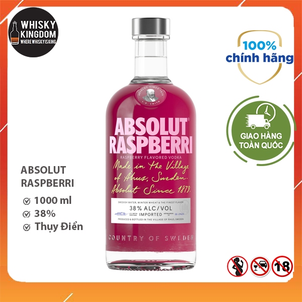 ABSOLUT RASPBERRI (mâm xôi/dâu) 1000ML vodka dùng làm hương liệu pha chế