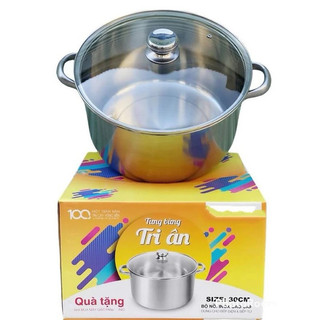Nồi luộc gà, nồi inox dùng bếp từ, bếp hồng ngoại, bếp gas đường kính 30cm nắp kính
