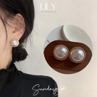 Bông Tai Nữ Dáng Tròn Gắn Ngọc Trai Nhân Tạo Retro LILY STORE V5.16