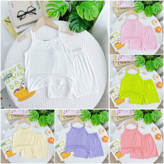 NT166 Bộ hai dây thun lạnh Minky Mom màu trơn cho bé gái