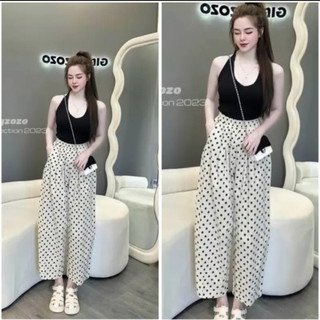 Quần lỡ chấm bi chất đũi tơ mặc mùa hè
