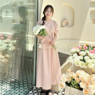 Set Áo Babydoll Kèm Chân Váy Dài Kiểu Đầm Ulzzang, bộ quần áo dự tiệc du lịch biển mùa hè du xuân Hiva Cloth Miho House