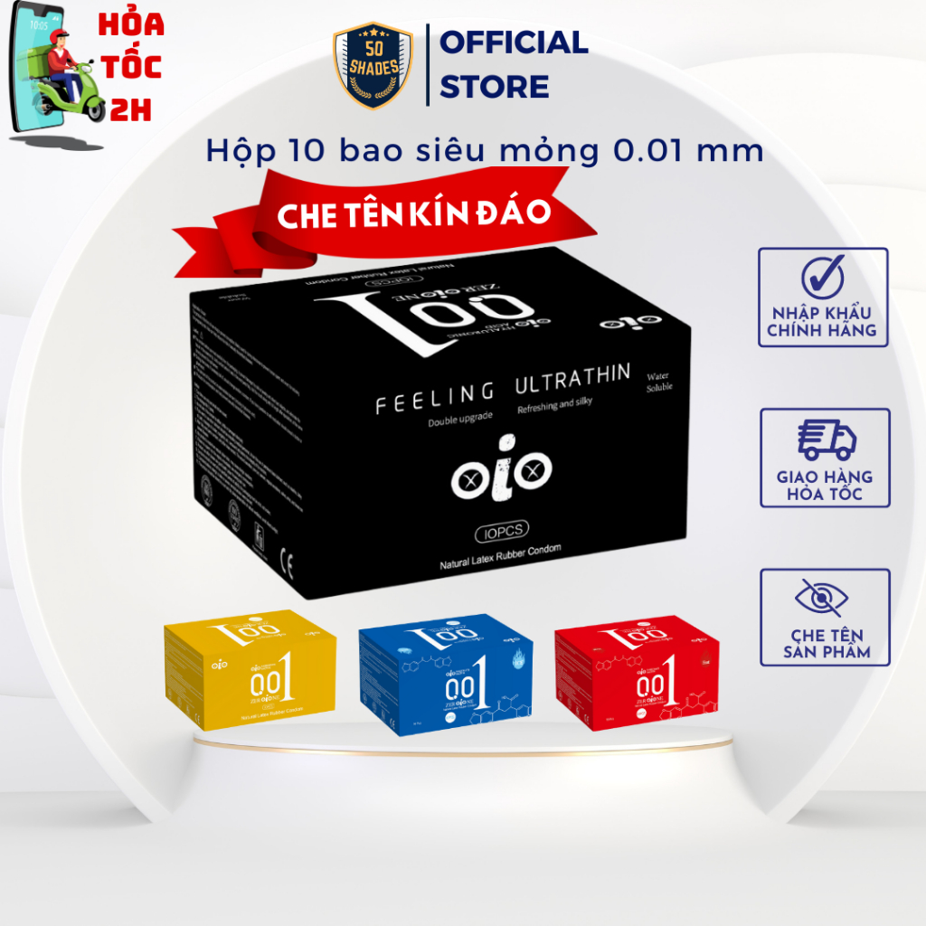 Bao cao su siêu mỏng 001 kéo dài thời gian chống xuất tinh sớm OIO, bcs kéo dài quan hệ, baocaosu có gai OlO 0.01 Hộp10c