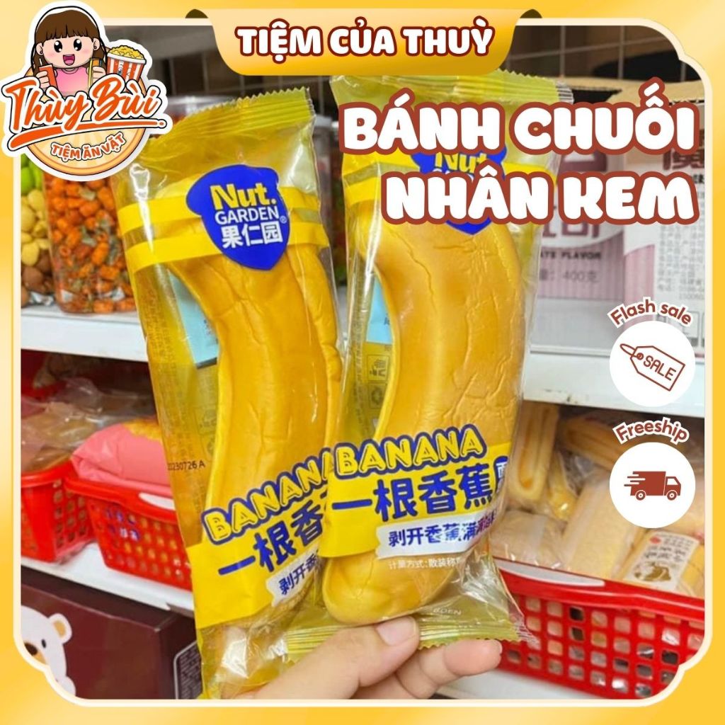 Bánh Chuối Bông Lan Đài Loan, Bánh Bông Lan Chuối Lột Nhân Kem, đồ ăn vặt nội địa