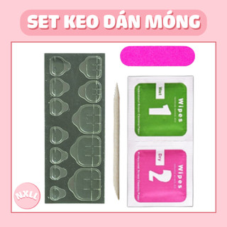 Set Keo Dán Móng Tay Giả Cao Cấp Bao Gồm Dũa Và Que Làm Nhám