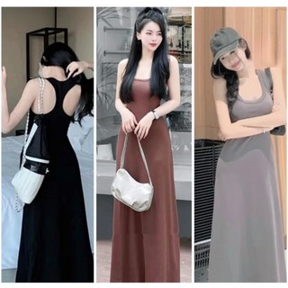 Đầm body ba lổ dáng dài cổ U lưng X chất thun Ladong mềm mịn tôn dáng thích hợp đi dạo phố, đi biển_PL657