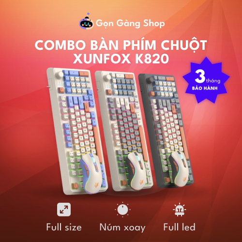 Bộ bàn phím giả cơ Hyun Silver Fox K820 kèm chuột LED, có 3 màu sắc để lựa chọn Gongangshop68