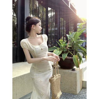 Đầm midi vải hoa dập (ảnh thật/ có sẵn)