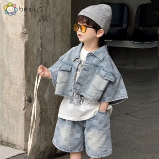  SET JEAN 3 CHI TIẾT CARO chất jean mềm áo cotton mát gồm quần, áo khoác jean và áo thun cotton cho bé từ 8-28Kg