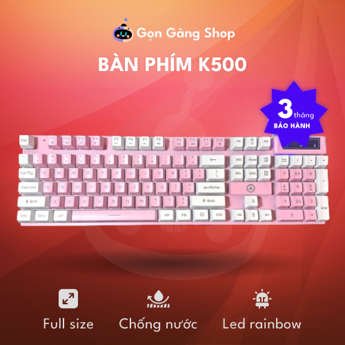 Bàn phím giả cơ YINDIAO K500 hồng màu kèm theo đèn led xuyên phím, Gọn Gàng Shop