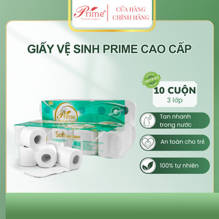 COMBO 2 GIẤY VỆ SINH 10 cuộn 3 lớp CÓ LÕI (1,5 kg) PRIME KHÔNG MỦN, AN TOÀN CHO DA - MÀNG XANH