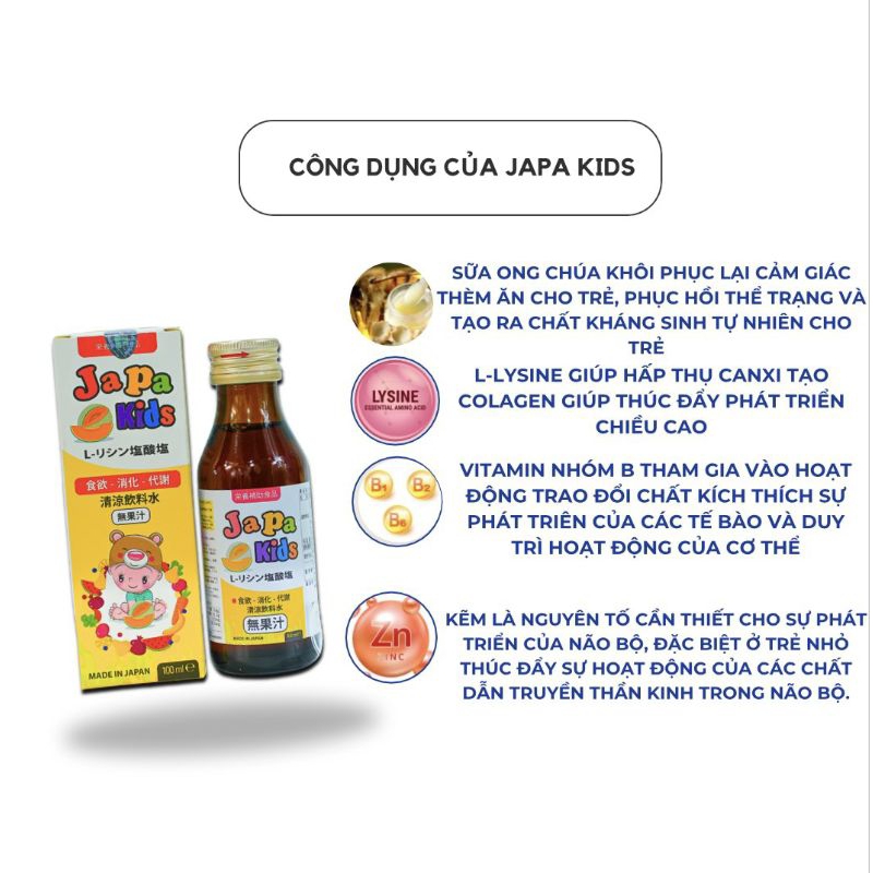 Siro Ăn Ngon Cho Bé Japa Kids Hỗ Trợ Bé Ăn ngon Tăng Cường Đề Kháng Hàng Chính Hãng
