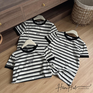 Áo phông cotton kẻ trái tim M cộc tay