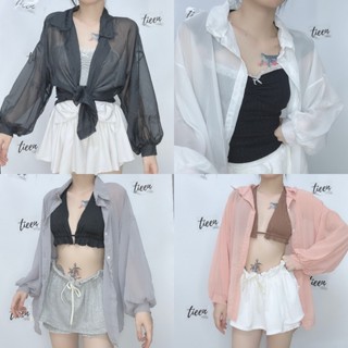 Áo khoác sơ mi nữ voan lưới xuyên thấu tay dài form rộng bigsize tieencorner 494