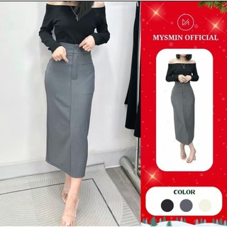  Chân váy bút chì công sở dáng dài có xẻ trước   có túi sâu  MYSMIN cạp cao Chất xước hàn cao cấp M22 