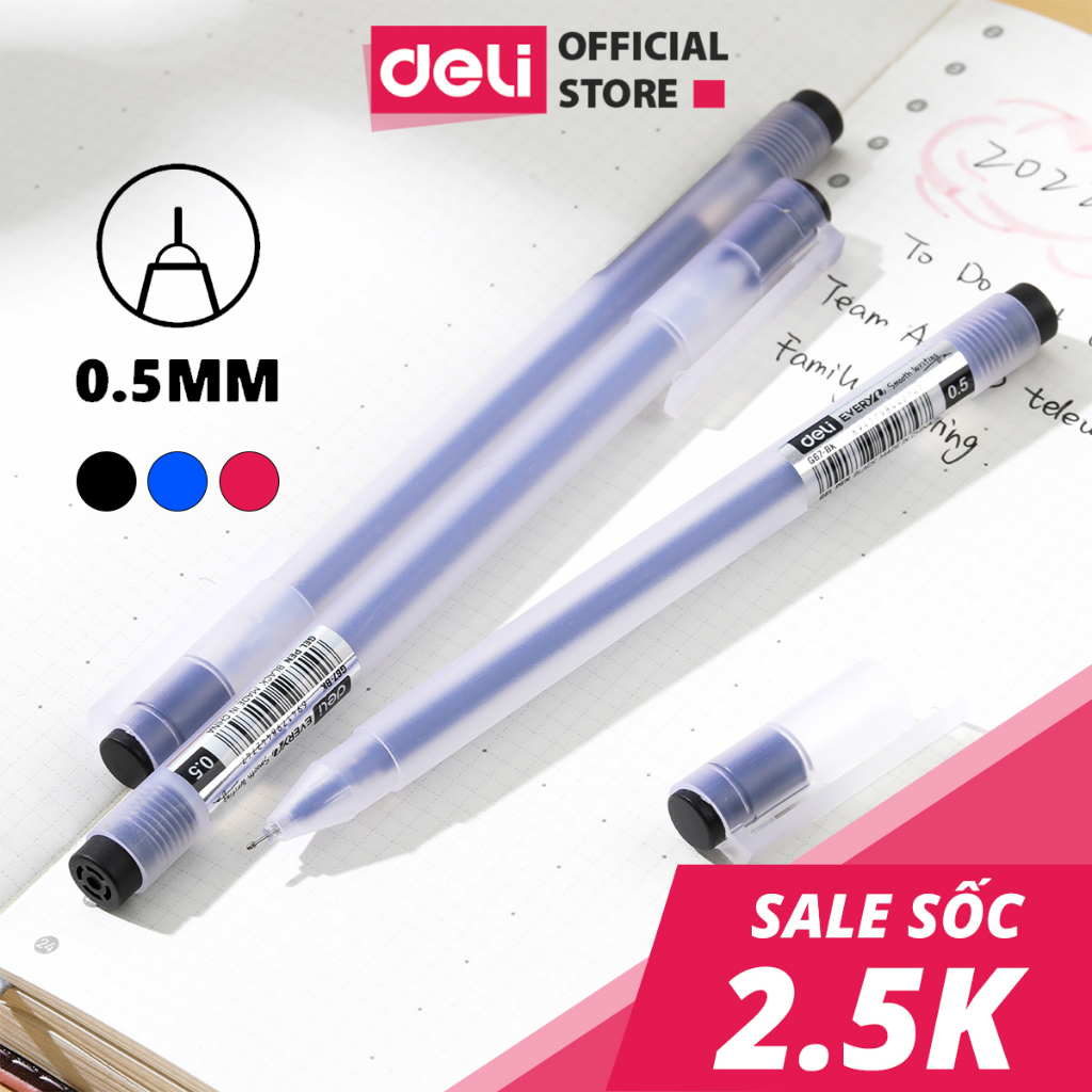 Combo 20 Bút Mực Gel Bi Nước Văn Phòng 3 Màu Đen Xanh Đỏ DELI Ngòi 0.5mm Cho Văn Phòng Sinh Viên