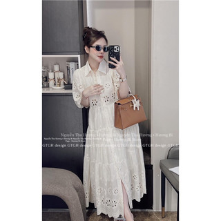 Váy maxi ren cổ đức hoa lỗ