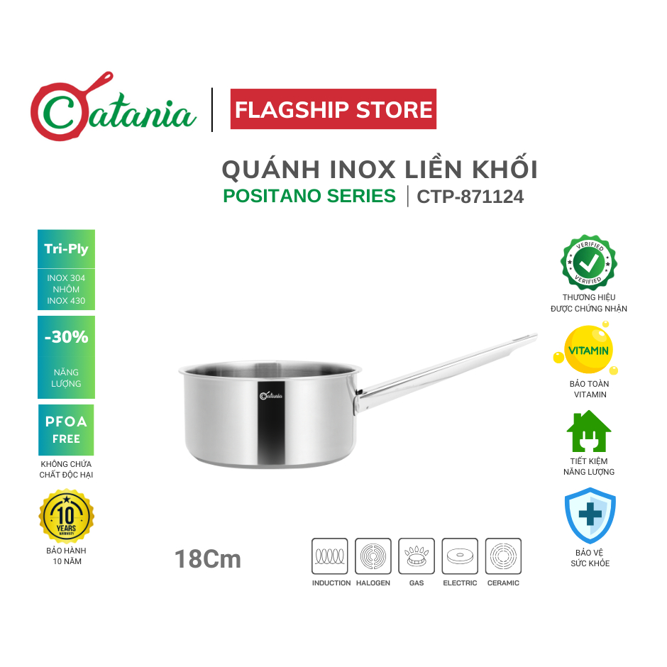 Quánh inox liền khối Catania Positano 18cm CTP-871119