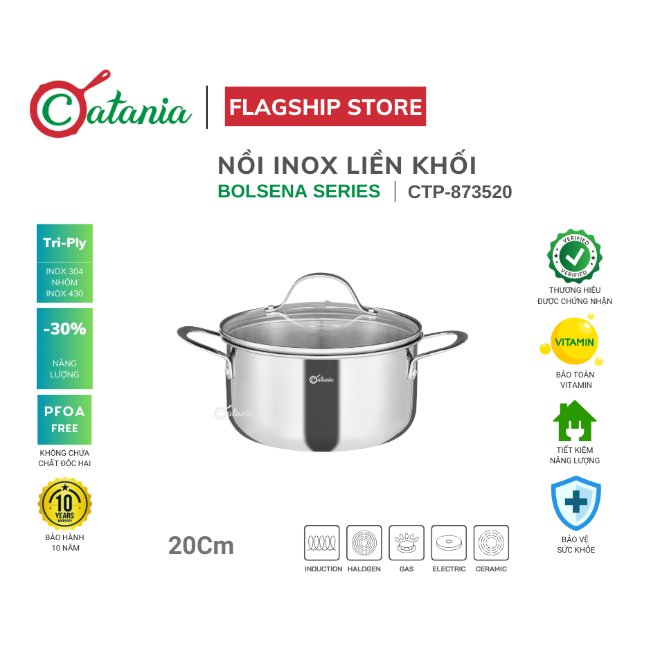 Nồi inox liền khối Catania Bolsena 20cm CTP-873520