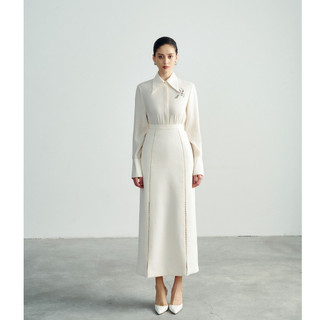 Áo sơ mi trắng tay dài phom basic cổ đức công sở chân váy a trắng đính hạt nữ white ant