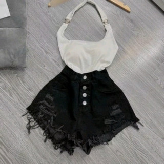 (MÃ: Q4N01) Quần short jean nữ lung cao rách đùi phối nút