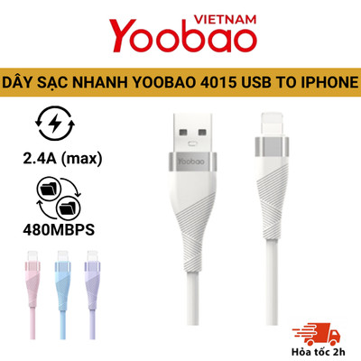 [ HOT ] Dây sạc nhanh YOOBAO 4015 - Cáp USB to iPh bọc cao su mềm chống giật công suất 2.4A hỗ trợ truyền dữ liệu