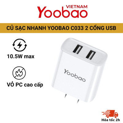 Củ sạc nhanh 10.5W  YOOBAO YAD-C033 tích hợp 2 cổng USB không nóng máy, an toàn, ổn định thích hợp với các thiết bị