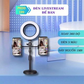 Đèn livestream để bàn 16cm có đèn 3 màu 2 kẹp điện thoại, Đèn livestream 2 kẹp quay video review sản phẩm