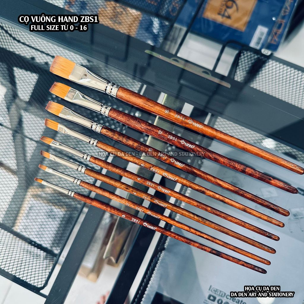 [DA ĐEN] Cọ Vẽ Đầu Dẹp Hand ZBS1 Thân Nâu
