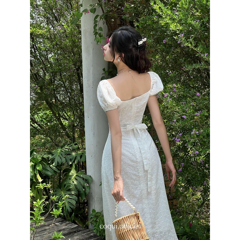 Đầm Váy dài maxi nhẹ nhàng xếp li tay phồng cổ U Vanessa Dress - COQUI, đầm tiểu thư vải thô thêu hoa tùng xòe nhẹ nhàng | BigBuy360 - bigbuy360.vn