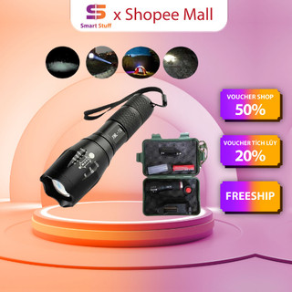 Đèn pin mini siêu sáng mini cầm tay, đèn led XML T6 full box hộp kèm pin và sạc vỏ kim loại chắc chắn, chống nước