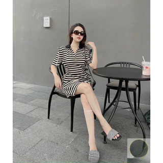 Váy đầm bigsize chất gân tăm sọc đũa,đầm ôm body tay ngắn co giãn mã g75