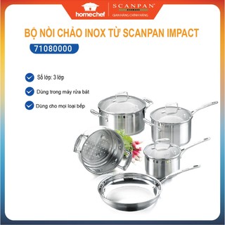 Bộ nồi chảo kèm xửng hấp inox 304 Scanpan Impact 16/20/24/26cm - 71080000 dùng bếp từ, máy rửa bát | Hàng chính hãng