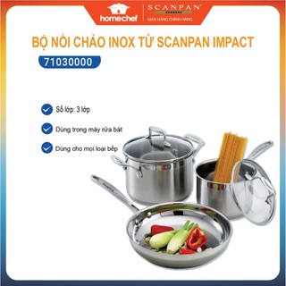 Bộ nồi chảo inox 304 cao cấp Scanpan Impact 16/20/26cm - 71030000, dùng bếp từ, máy rửa bát | Hàng chính hãng