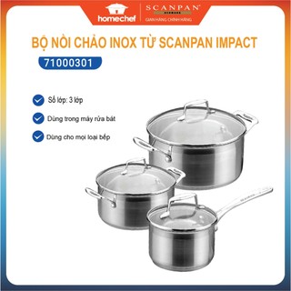 Bộ nồi inox 304 cao cấp Scanpan Impact 16/20/24cm - 71000301, dùng bếp từ, máy rửa bát | Hàng chính hãng