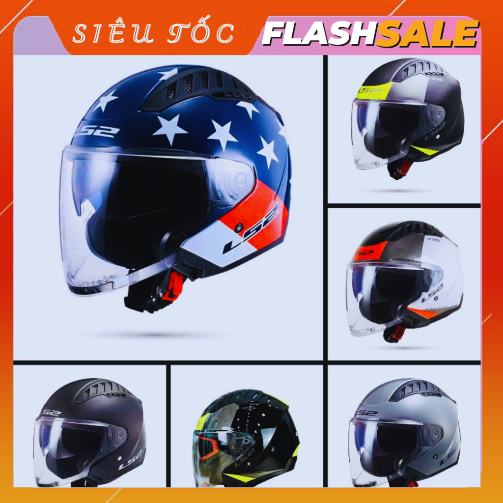 Nón bảo hiểm 3/4 LS2 OF600 2 kính tặng kèm khăn ninja túi vải fullbox