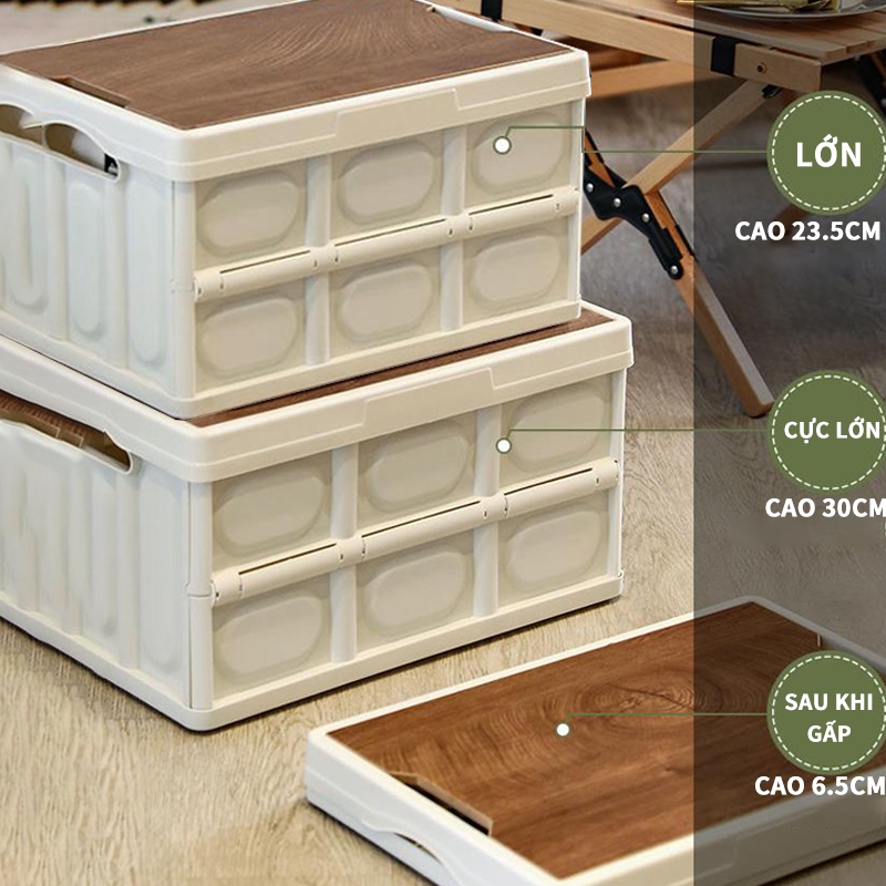 Bàn camping gấp gọn kết hợp hộp đựng đồ đa năng bằng nhựa, nắp gỗ để đi cắm trại, dã ngoại | BigBuy360 - bigbuy360.vn