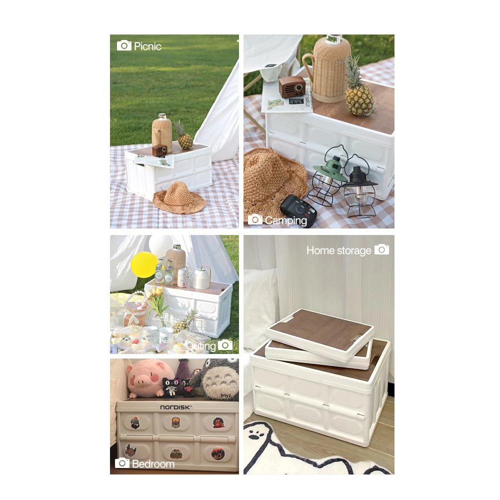 Bàn camping gấp gọn kết hợp hộp đựng đồ đa năng bằng nhựa, nắp gỗ để đi cắm trại, dã ngoại | BigBuy360 - bigbuy360.vn