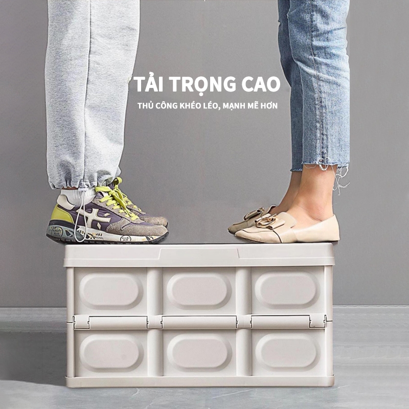 Bàn camping gấp gọn kết hợp hộp đựng đồ đa năng bằng nhựa, nắp gỗ để đi cắm trại, dã ngoại | BigBuy360 - bigbuy360.vn