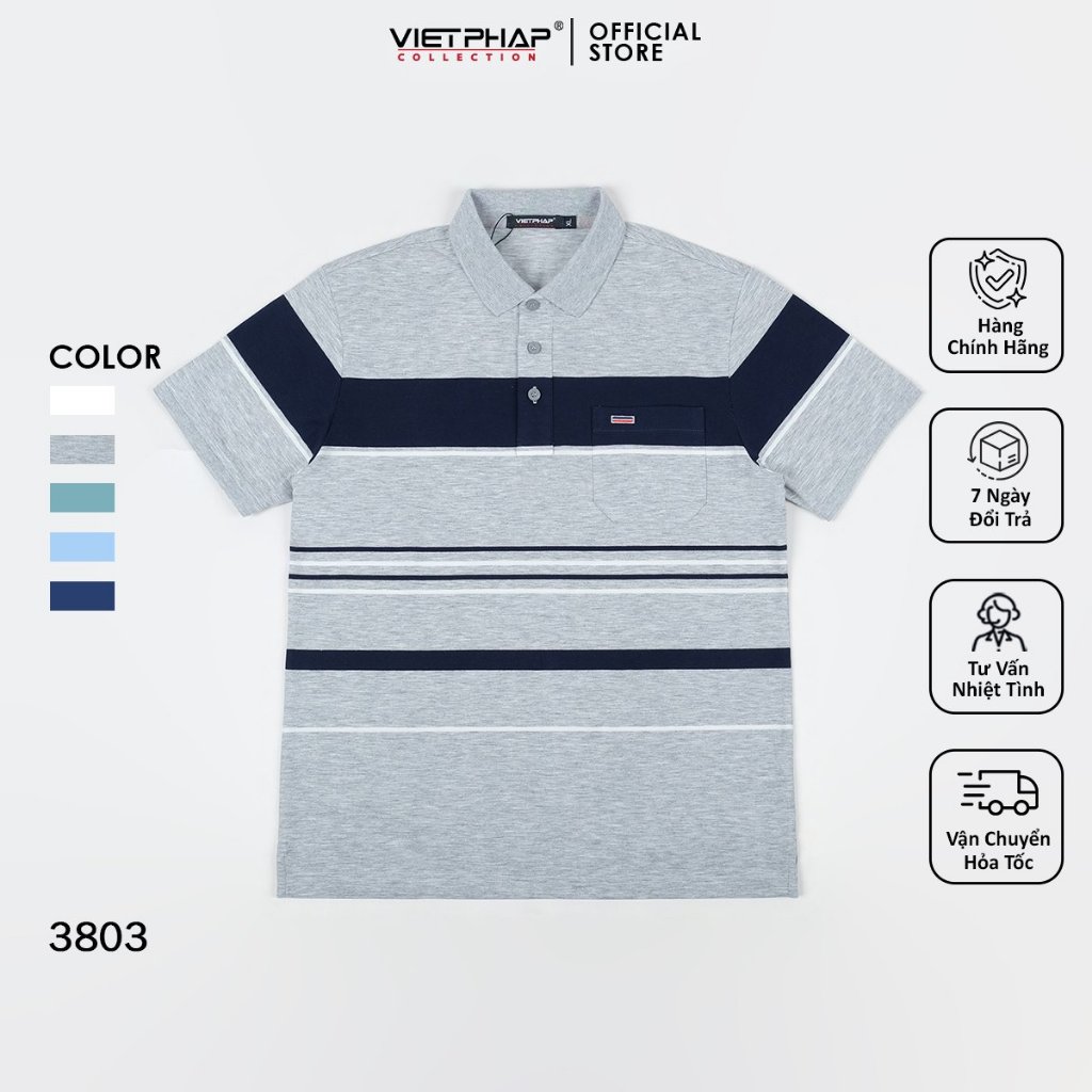 Áo Polo Nam VIỆT PHÁP Form Luxury - Thun Sọc TC Có Túi , lịch lãm, sang trọng 3803
