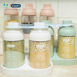 Ikishop_Bộ hộp đựng gia vị Tritan Inochi chính hãng - dán tường tiện lợi