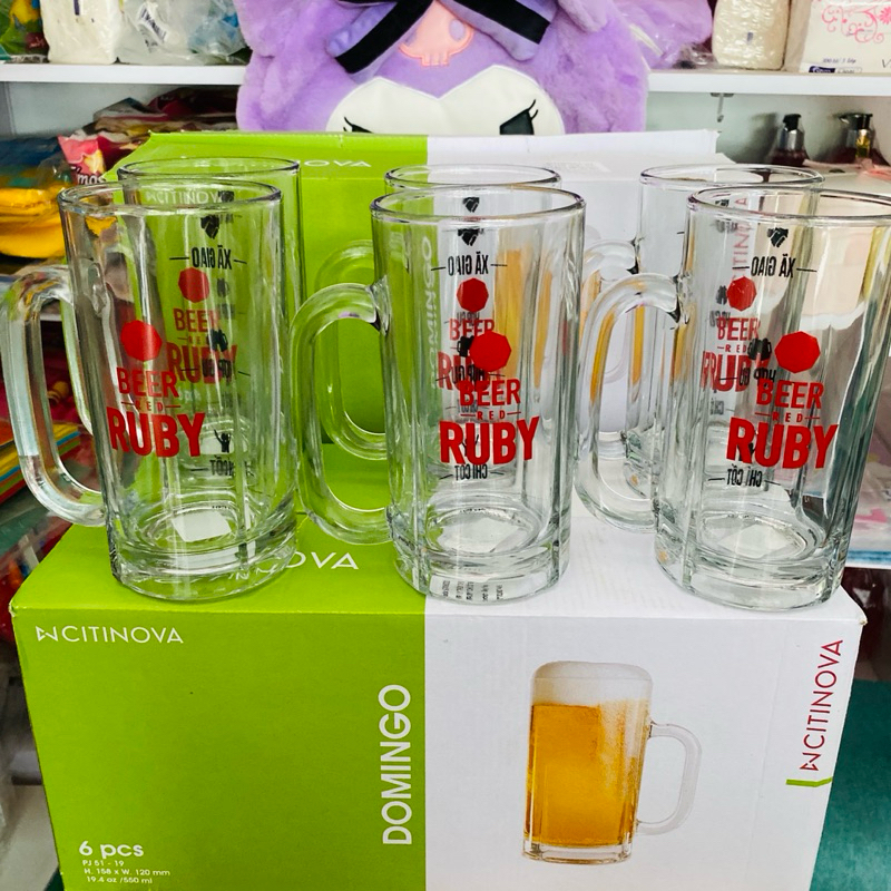 [CHÍNH HÃNG]Hộp 6 Ly bia Ruby Size đại 550ml hàng xịn dã man- thuỷ tinh indonesia siêu đẹp