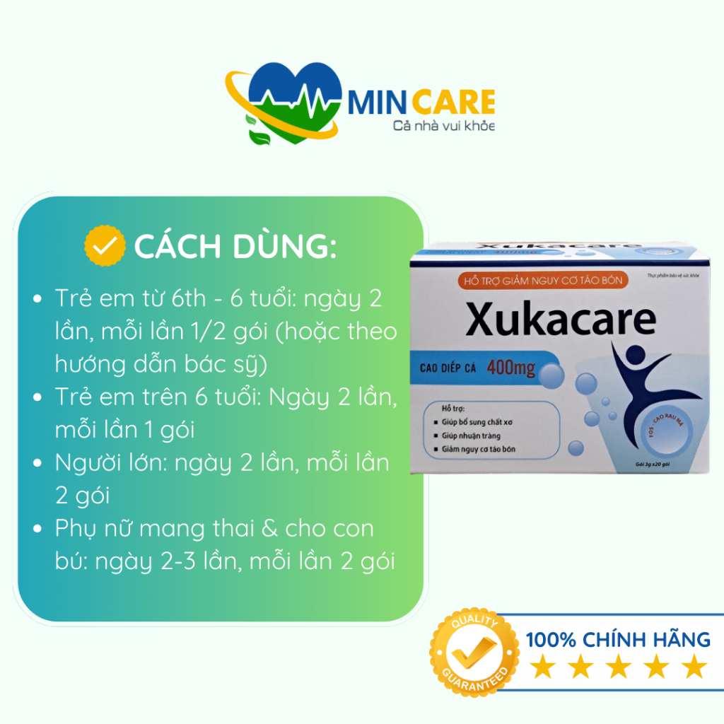 XUKACARE - Bổ sung chất xơ, ngừa táo bón, hạn chế đầy bụng, khó tiêu