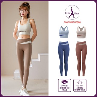 Đồ tập gym yoga nữ (L03) Bộ tập gym yoga nữ thun lạnh cao cấp, Quần dài lưng chéo, Áo bra có mút nâng ngực đẳng cấp