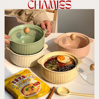 Tô sứ 2 quai nắp kính CHAMIES bảng màu pastel Hàn Quốc dung tích 950ml