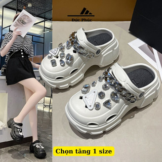 Dép sục Cross kèm bộ Sticker Đính Đá, sục nữ độn đế 6cm tặng kèm bộ CHARM siêu đẹp Đức Phúc