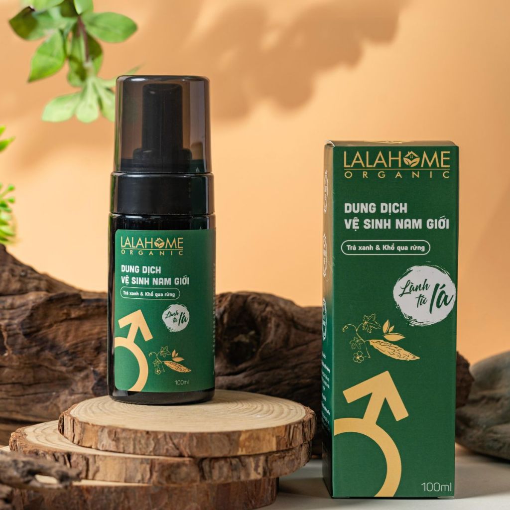 Dung dịch vệ sinh nam, dạng tạo bọt tinh chất Trà Xanh, Khổ Qua LALAHOME ORGANIC - Khử mùi, ngăn nấm, hương bạc hà
